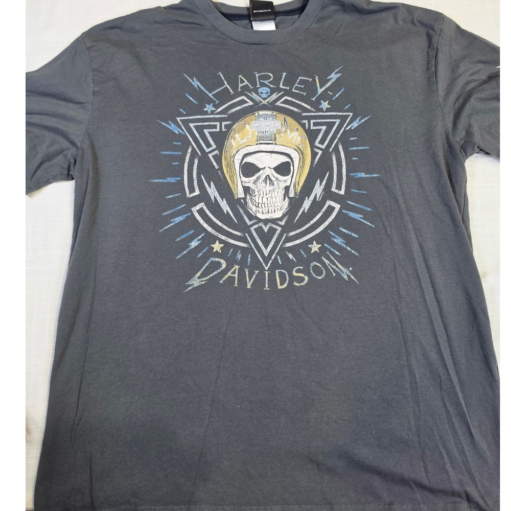 Harley Davidson Fort Worth Texas Skull Helmet Graphic T-Shirt Mens XL Gray